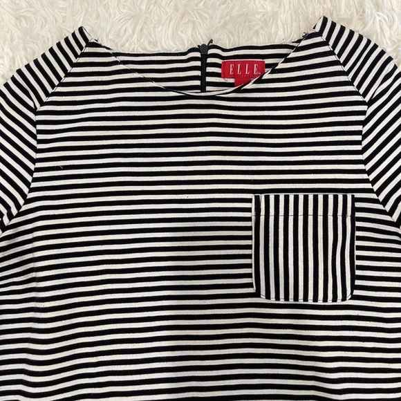 Elle black/white striped 3/4 sleeve top small - Picture 2 of 7